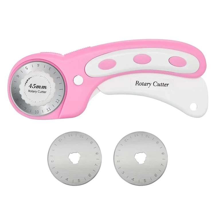 Cortador Rotativo de Seguridad de 45 mm para Tela / Piel, Mango Ergonómico, Herramienta de Costura con 2 Cuchillas Rectas - Rosa