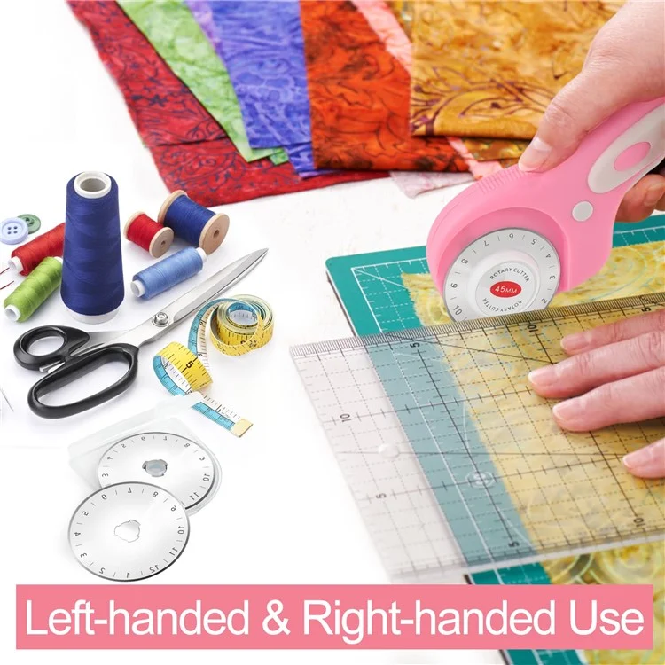 Cortador Rotativo de Seguridad de 45 mm para Tela / Piel, Mango Ergonómico, Herramienta de Costura con 2 Cuchillas Rectas - Rosa
