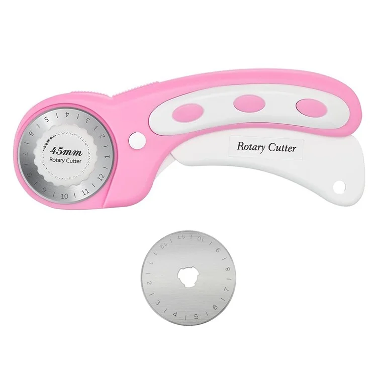 Cortador rotativo de 45 mm con bloqueo de seguridad para tela/cuero, mango ergonómico, herramienta de costura con 1 cuchilla recta - Rosa