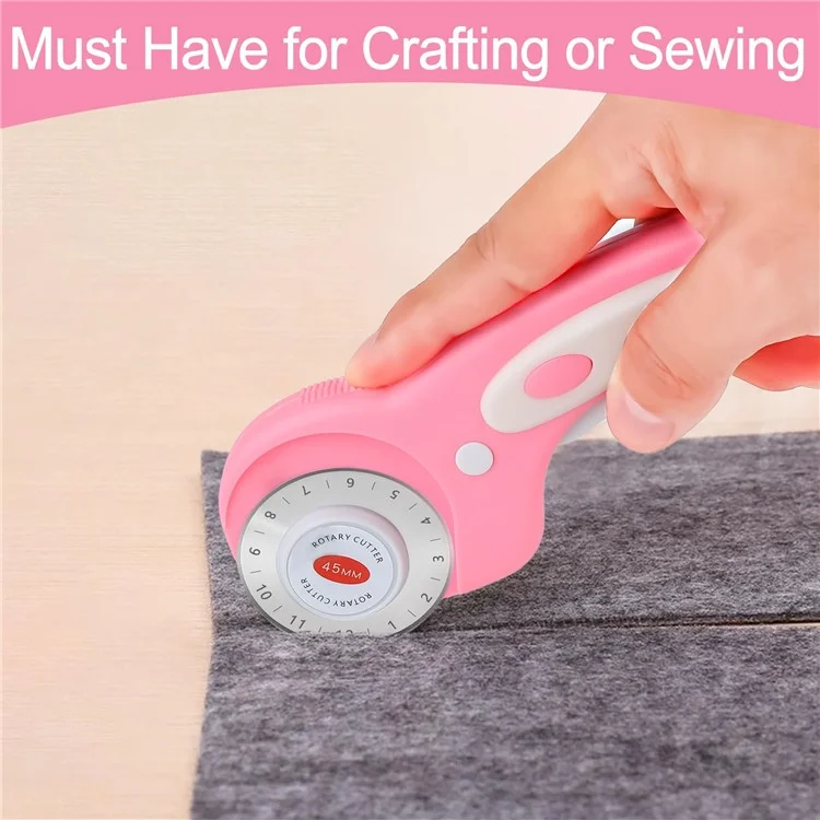 Cortador rotativo de 45 mm con bloqueo de seguridad para tela/cuero, mango ergonómico, herramienta de costura con 1 cuchilla recta - Rosa