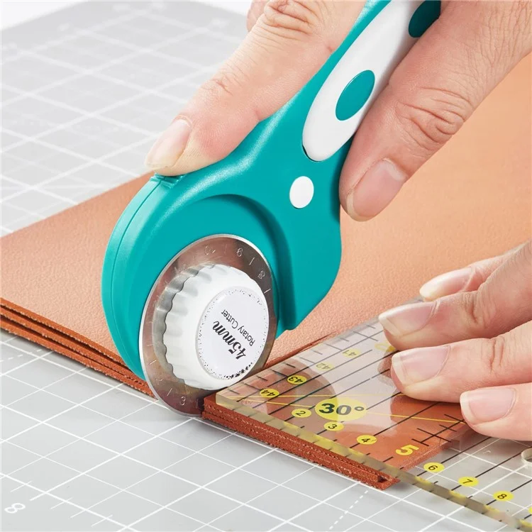 Cortador rotativo de 45 mm con bloqueo de seguridad para tela/cuero, mango ergonómico, herramienta de costura con 1 cuchilla recta - Rosa