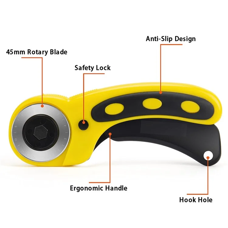 45mm Rotary Cutter for Fabric / Paper Ergonomic Handle SKS-7 Alloy Sewing Cutter Tool - Yellow