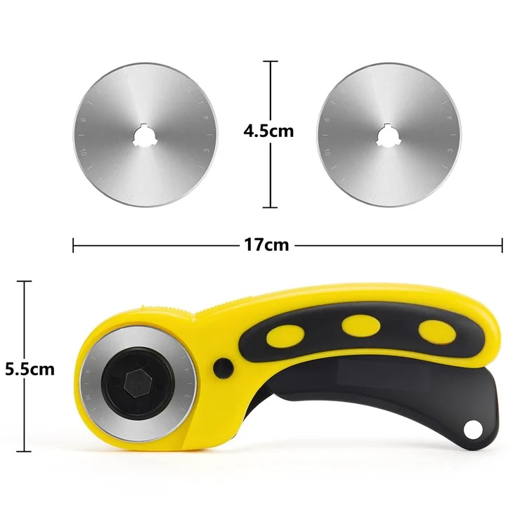 45mm Rotary Cutter for Fabric / Paper Ergonomic Handle SKS-7 Alloy Sewing Cutter Tool - Yellow