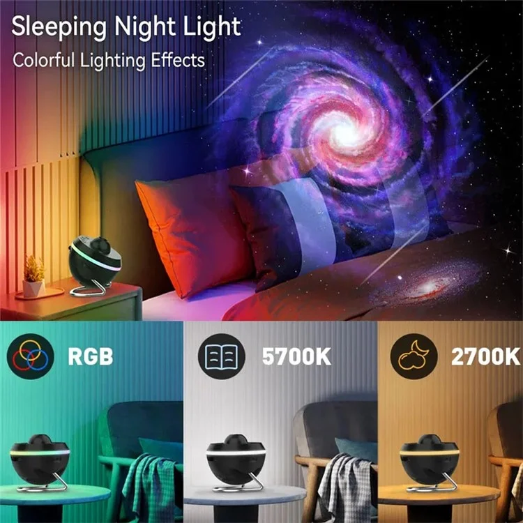 TKQ01 LED Projection Lamp 1 / 2H Timing Rotatable Space Ball Projector Meteor Galaxy Ceiling Night Light - White