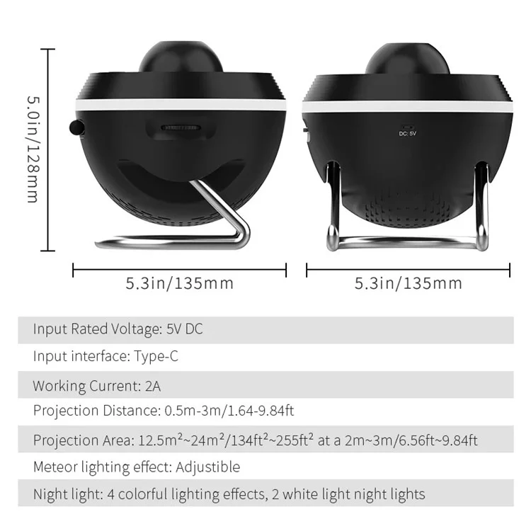 TKQ01 LED Projection Lamp 1 / 2H Timing Rotatable Space Ball Projector Meteor Galaxy Ceiling Night Light - White