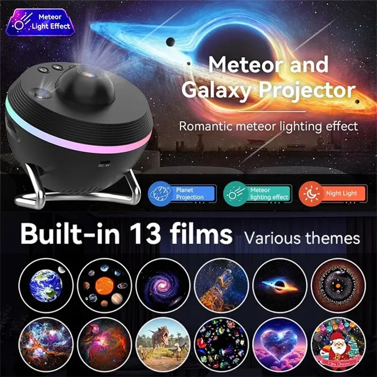 TKQ01 LED Projection Lamp 1 / 2H Timing Rotatable Space Ball Projector Meteor Galaxy Ceiling Night Light - White