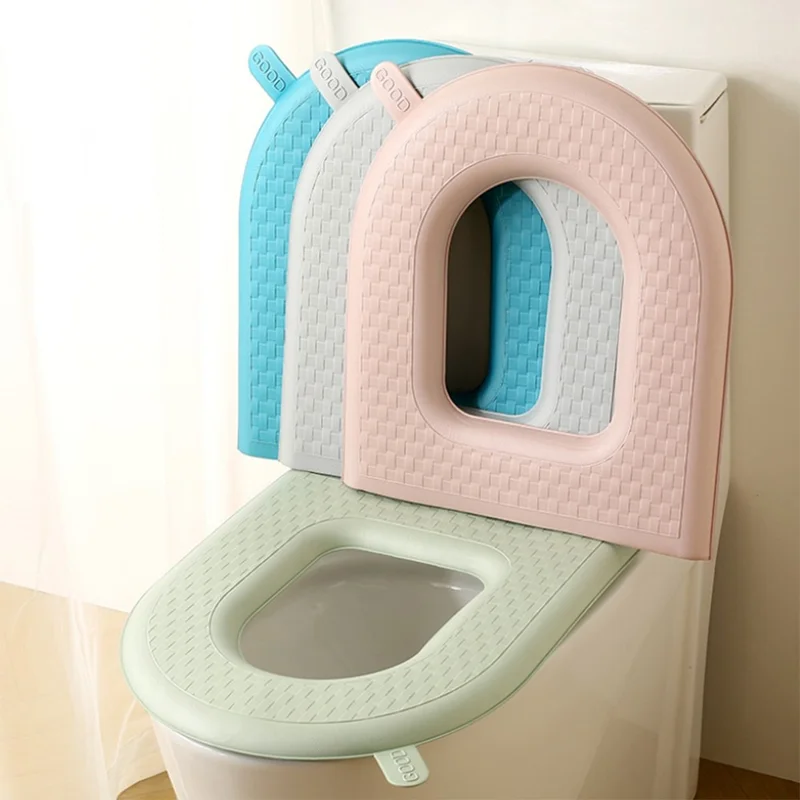 Household Thickened Toilet Mat Waterproof EVA Washable Toilet Seat Cover with Handle - Light Grey