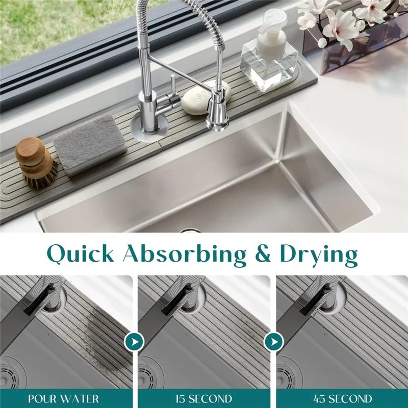 2Pcs / Set 40x10cm Super Absorbent Faucet Splash Guard Mat for Kitchen Sink Long Diatomud Fast Drying Sink Tray - Dark Grey