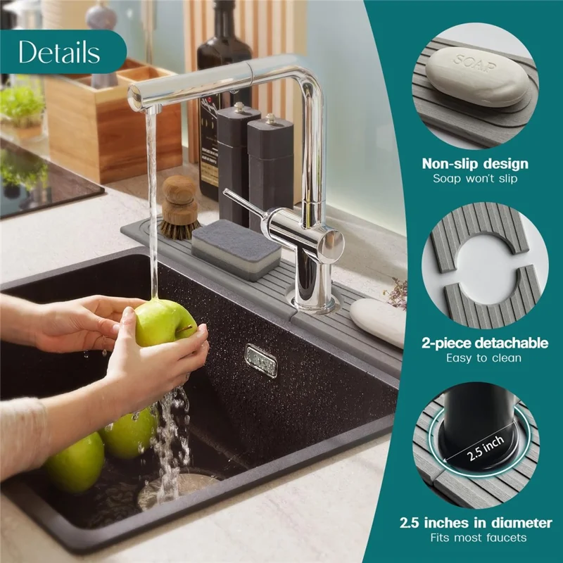2Pcs / Set 40x10cm Super Absorbent Faucet Splash Guard Mat for Kitchen Sink Long Diatomud Fast Drying Sink Tray - Dark Grey