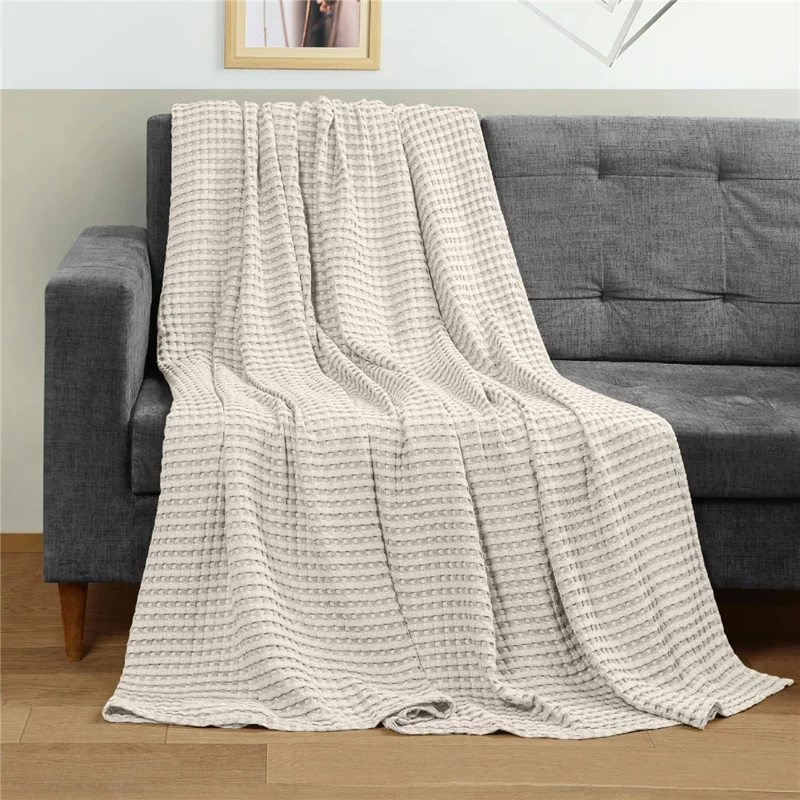 150x200cm Solid Color Cotton Waffle Blanket Air Conditioning Blanket for Lunch Break - Green