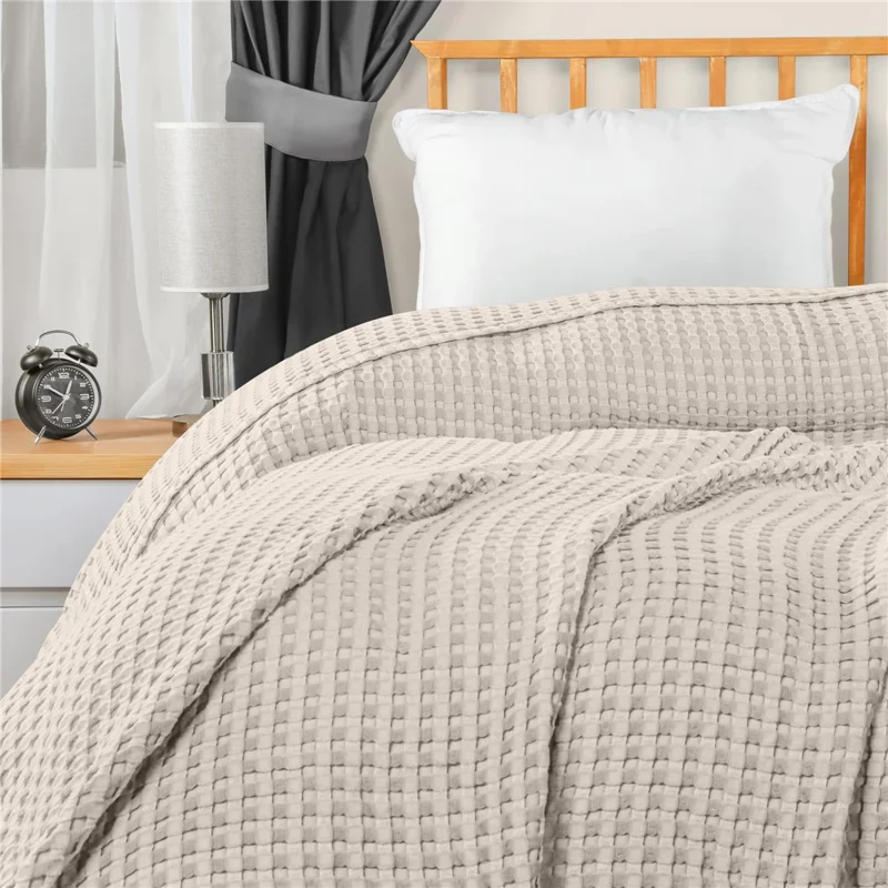 150x200cm Solid Color Cotton Waffle Blanket Air Conditioning Blanket for Lunch Break - Green