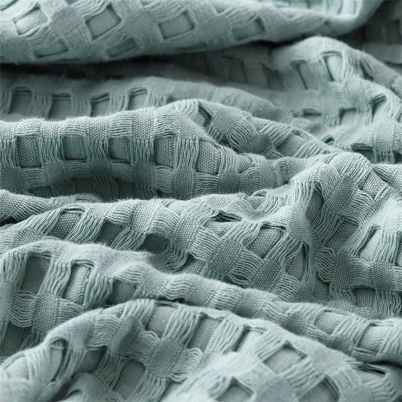 150x200cm Solid Color Cotton Waffle Blanket Air Conditioning Blanket for Lunch Break - Green