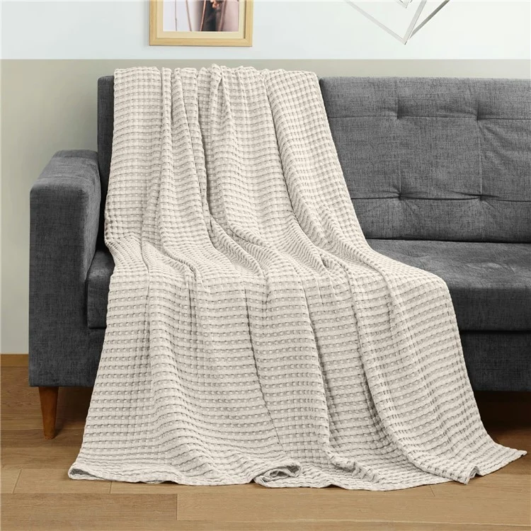 150x200cm Solid Color Cotton Waffle Blanket Air Conditioning Blanket for Lunch Break - Khaki