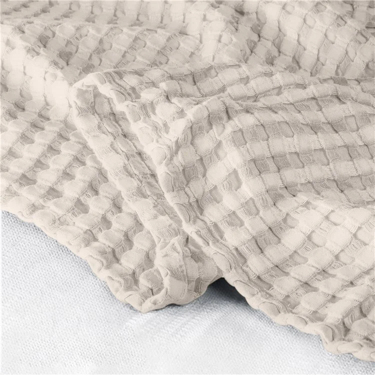 150x200cm Solid Color Cotton Waffle Blanket Air Conditioning Blanket for Lunch Break - Khaki