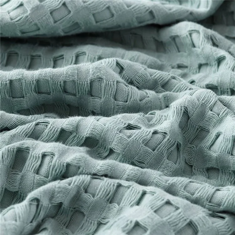 150x200cm Solid Color Cotton Waffle Blanket Air Conditioning Blanket for Lunch Break - Khaki