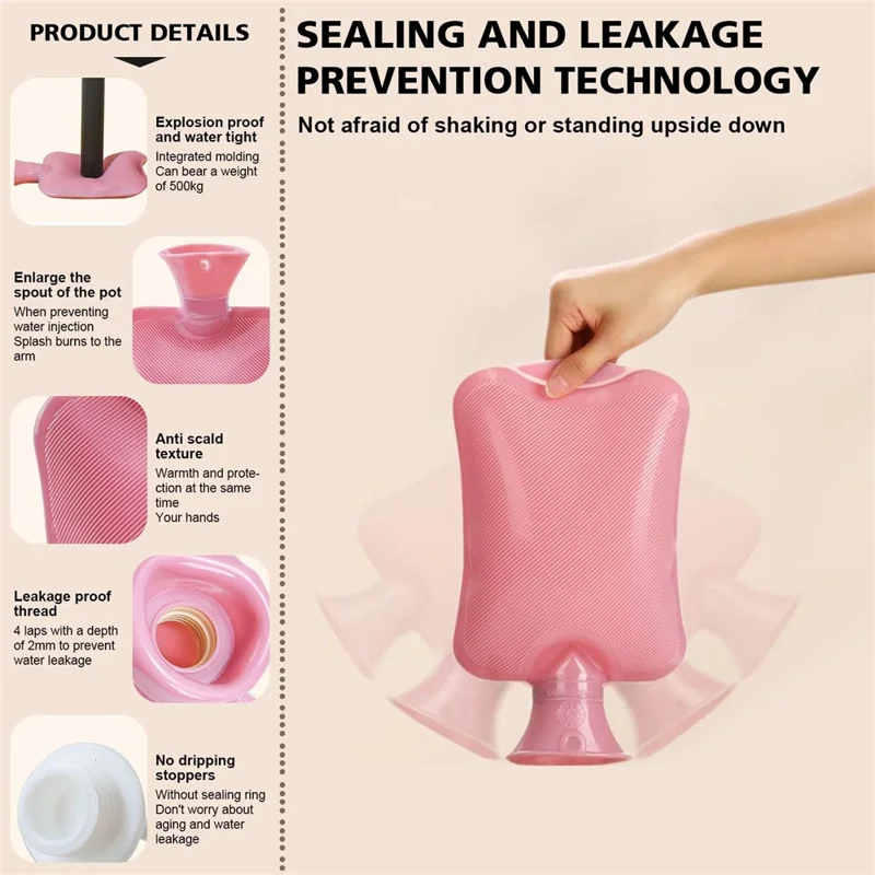 1000ML Refillable Hot Water Bag with Removeable Faux Fur Cover Winter Hand Feet Warmer Water Bottle - Pink