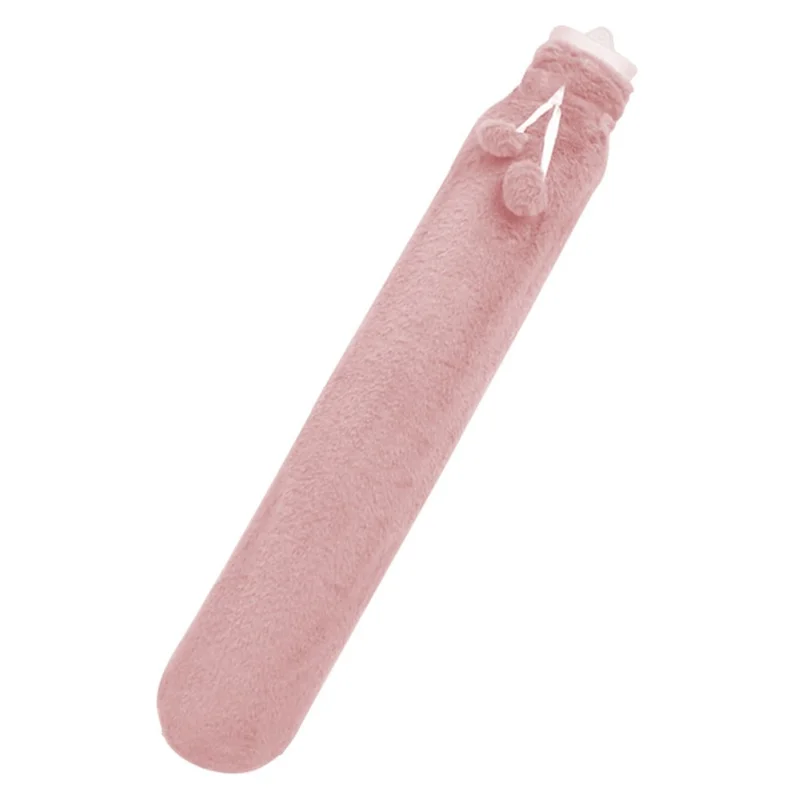 Long Strip 2L Hot Water Bottle Water Bag Fluffy Cover Warmer for Hand, Neck, Leg - Pink