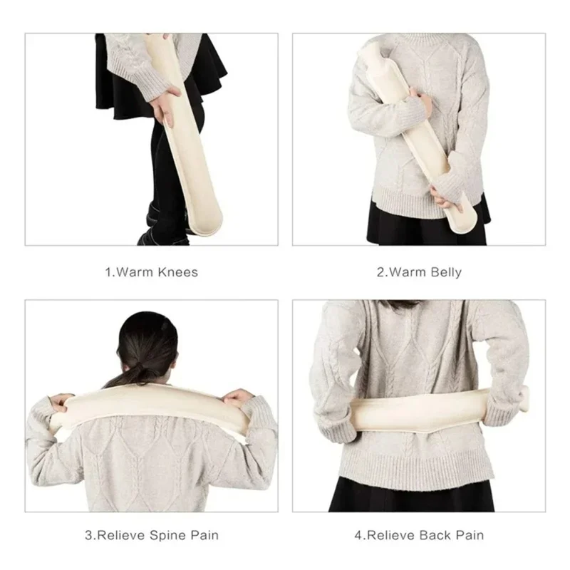 Long Strip 2L Hot Water Bottle Water Bag Fluffy Cover Warmer for Hand, Neck, Leg - Pink