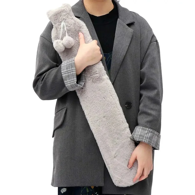 Long Strip 2L Hot Water Bottle Water Bag Fluffy Cover Warmer for Hand, Neck, Leg - Pink