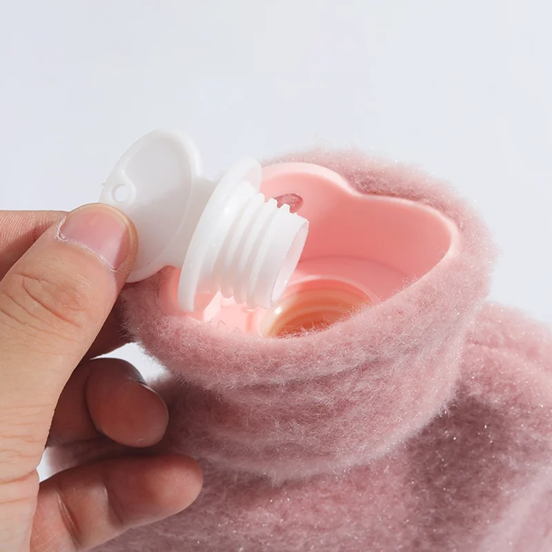 500ML Refillable Hot Water Bag Winter Hand Feet Warmer with Flower Pattern Fleece Cover - Purple