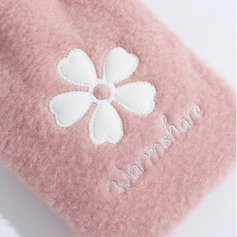 500ML Refillable Hot Water Bag Winter Hand Feet Warmer with Flower Pattern Fleece Cover - Purple