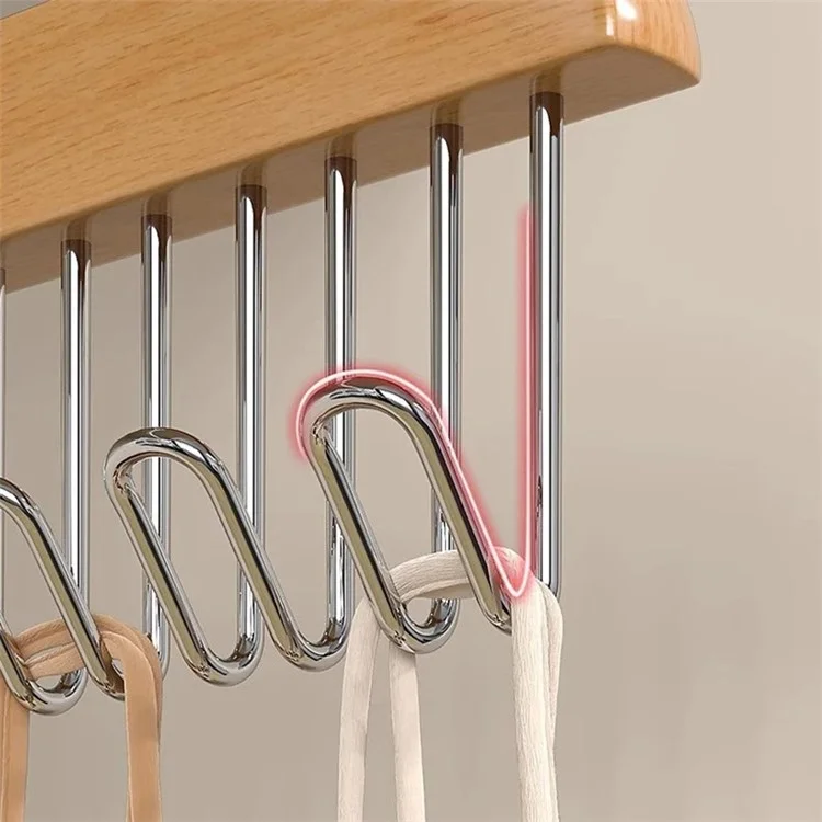 Wood + Metal 8 Hooks Closet Bra Storage Hanger Space Saving Tie Belt Organizer - Wood Color