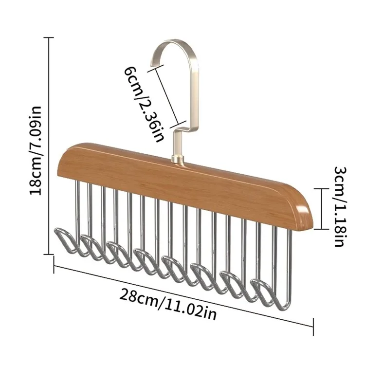 Wood + Metal 8 Hooks Closet Bra Storage Hanger Space Saving Tie Belt Organizer - Wood Color