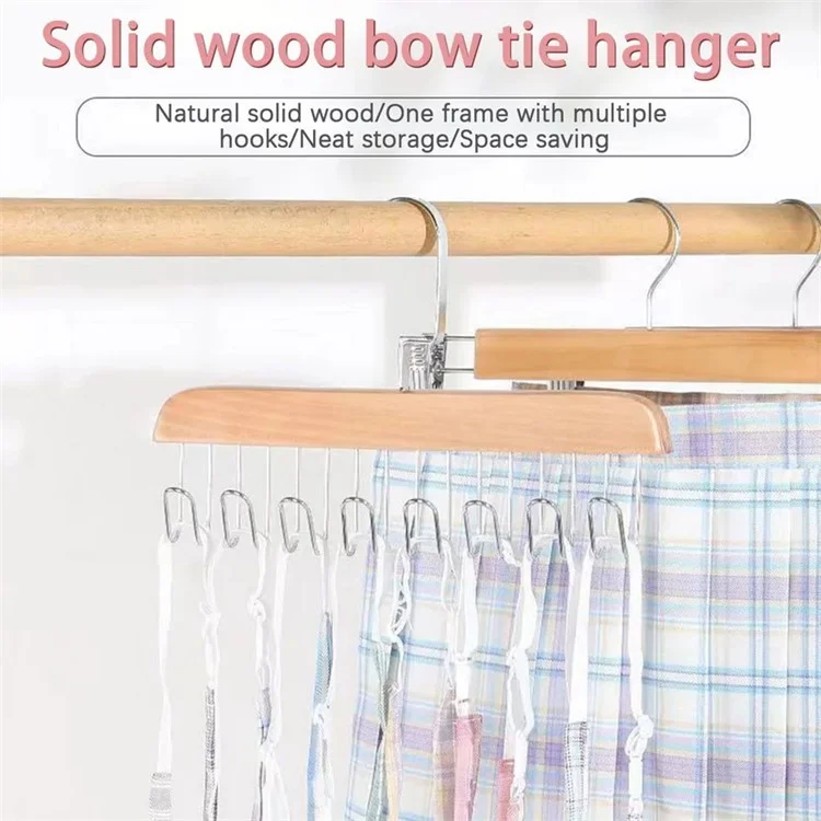 Wood + Metal 8 Hooks Closet Bra Storage Hanger Space Saving Tie Belt Organizer - Wood Color