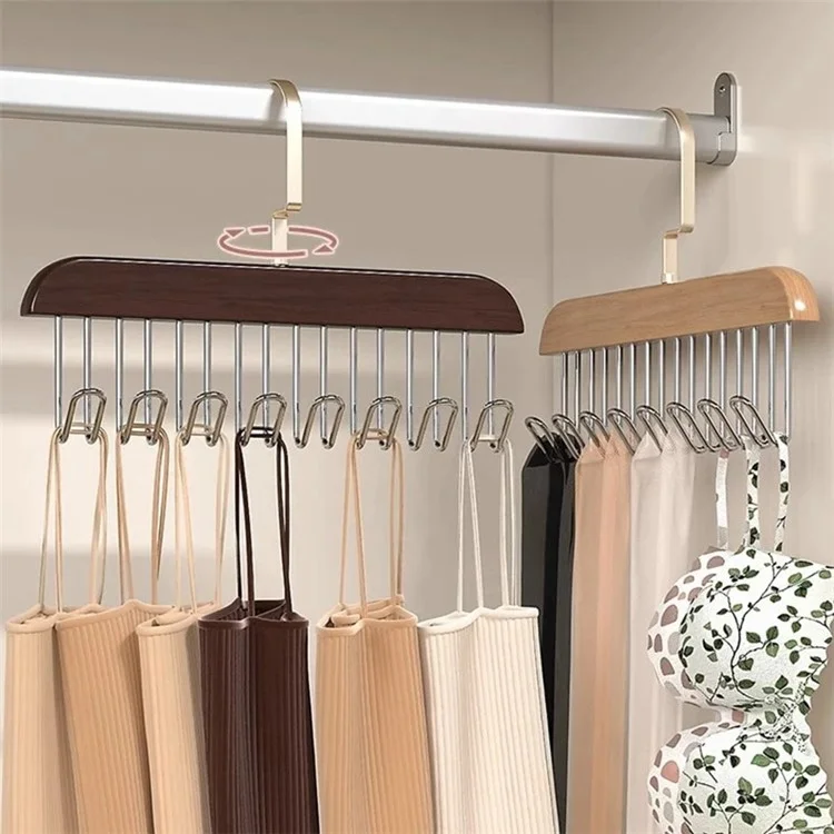 Wood + Metal 8 Hooks Closet Bra Storage Hanger Space Saving Tie Belt Organizer - Wood Color