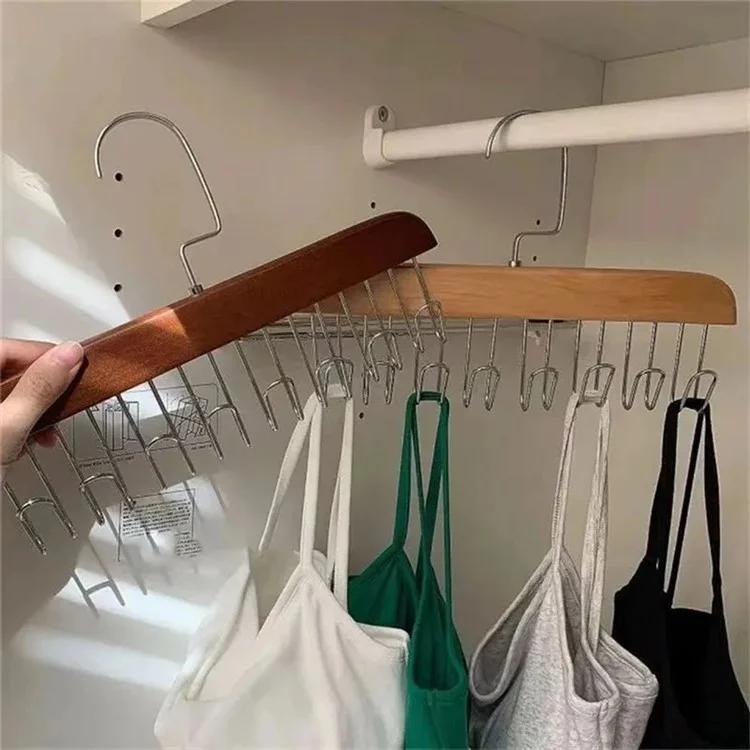 Wood + Metal 8 Hooks Closet Bra Storage Hanger Space Saving Tie Belt Organizer - Wood Color