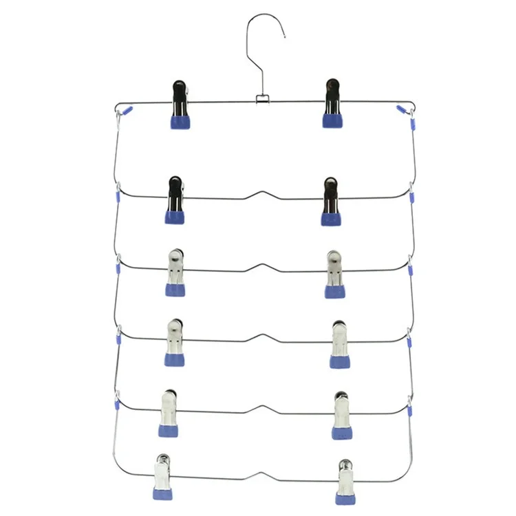 High Manganese Steel 6-Layer Folding Skirt Clip Hanger Space-Saving Vertical Closet Pants Organizer - Blue