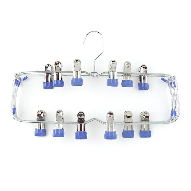 High Manganese Steel 6-Layer Folding Skirt Clip Hanger Space-Saving Vertical Closet Pants Organizer - Blue