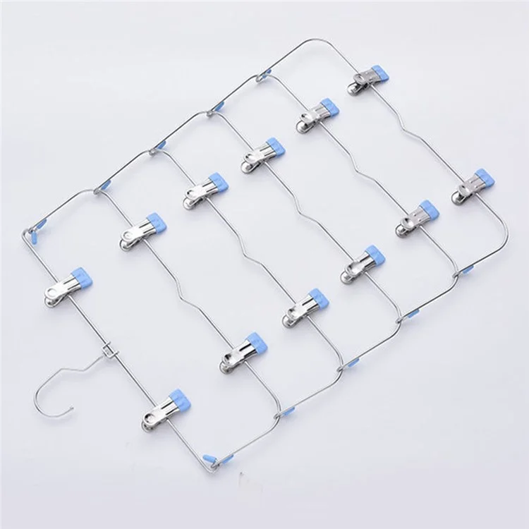 High Manganese Steel 6-Layer Folding Skirt Clip Hanger Space-Saving Vertical Closet Pants Organizer - Blue