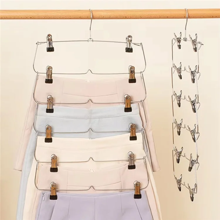 High Manganese Steel 6-Layer Folding Skirt Clip Hanger Space-Saving Vertical Closet Pants Organizer - Blue