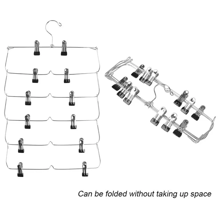 High Manganese Steel 6-Layer Folding Skirt Clip Hanger Space-Saving Vertical Closet Pants Organizer - Blue