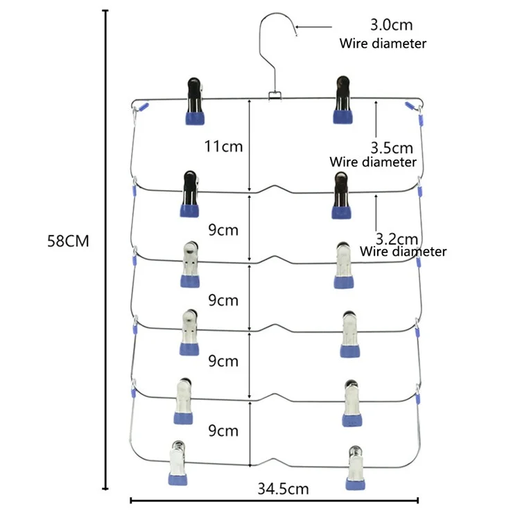 High Manganese Steel 6-Layer Folding Skirt Clip Hanger Space-Saving Vertical Closet Pants Organizer - Blue