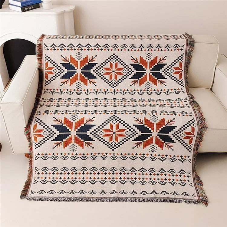 180x180cm Multi-Purpose Sofa Cover Bohemian Maple Leaves Pattern Throw Blanket with Tassels