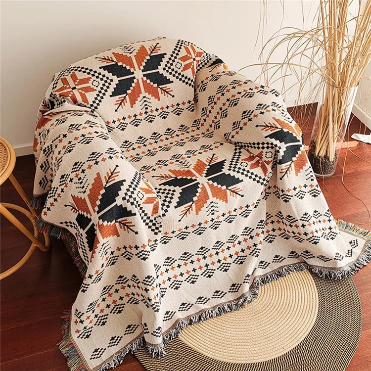 180x180cm Multi-Purpose Sofa Cover Bohemian Maple Leaves Pattern Throw Blanket with Tassels