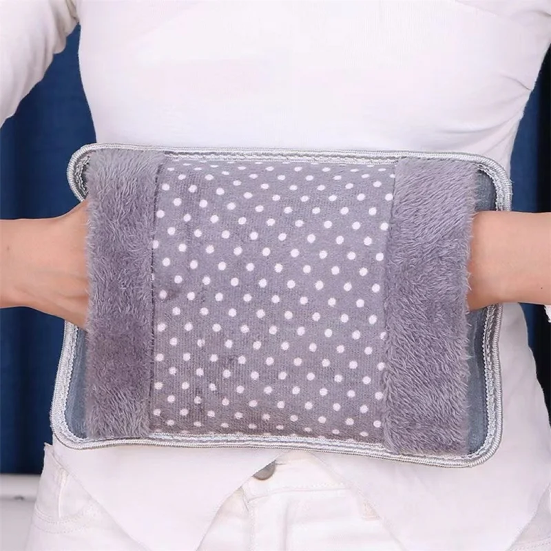 Explosion Proof Dots Pattern Hot Water Bag Soft Plush Rechargeable Winter Hand Warmer, EU Plug - Grey
