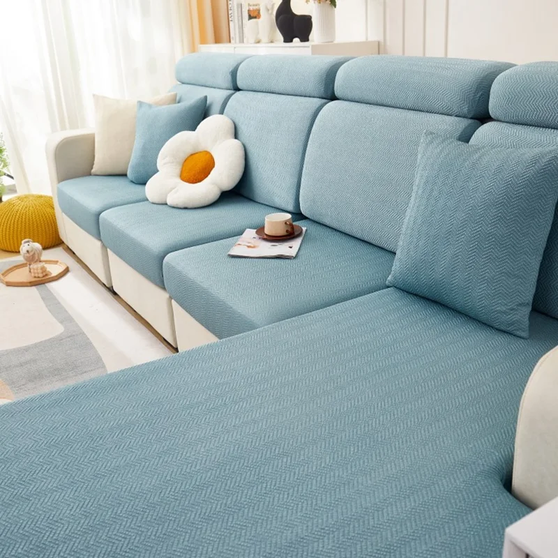 Summer Ice Silk Sofa Headrest Cushion Cover Stretchable Couch Headrest Cushion Slipcover, Size S - Blue