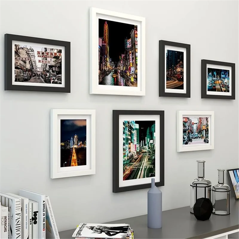 11Pcs / Set DIY Picture Frames Wall Mounted Photo Frame Home Mural Decor, 3Pcs 10-inch + 8Pcs 7-inch - White+Black