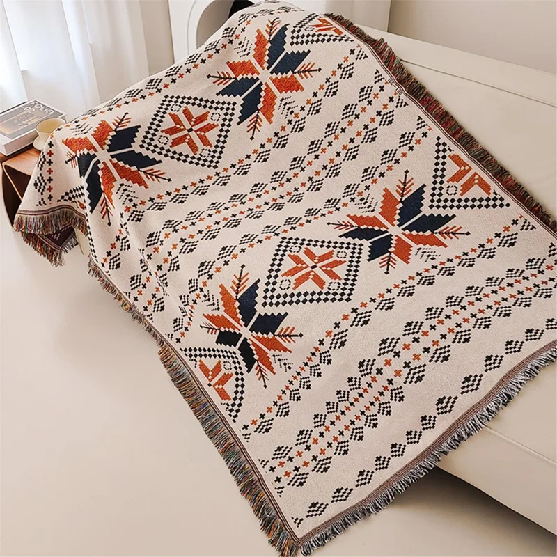90x150cm Multi-Purpose Sofa Cover Bohemian Maple Leaves Pattern Throw Blanket with Tassels