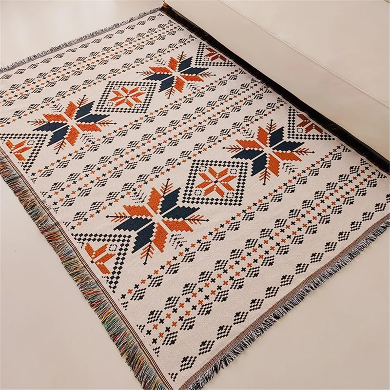 90x150cm Multi-Purpose Sofa Cover Bohemian Maple Leaves Pattern Throw Blanket with Tassels