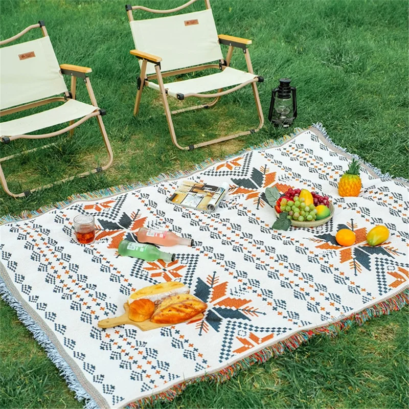 90x150cm Multi-Purpose Sofa Cover Bohemian Maple Leaves Pattern Throw Blanket with Tassels