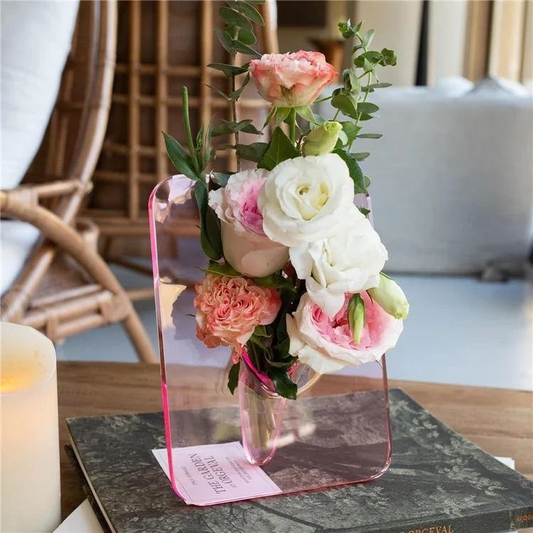 Cadre Photo Créatif Vase Acrylique Transparent Hydrophile Décoratif - Rose