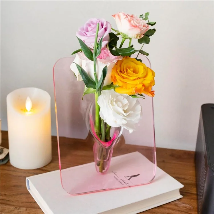 Cadre Photo Créatif Vase Acrylique Transparent Hydrophile Décoratif - Rose