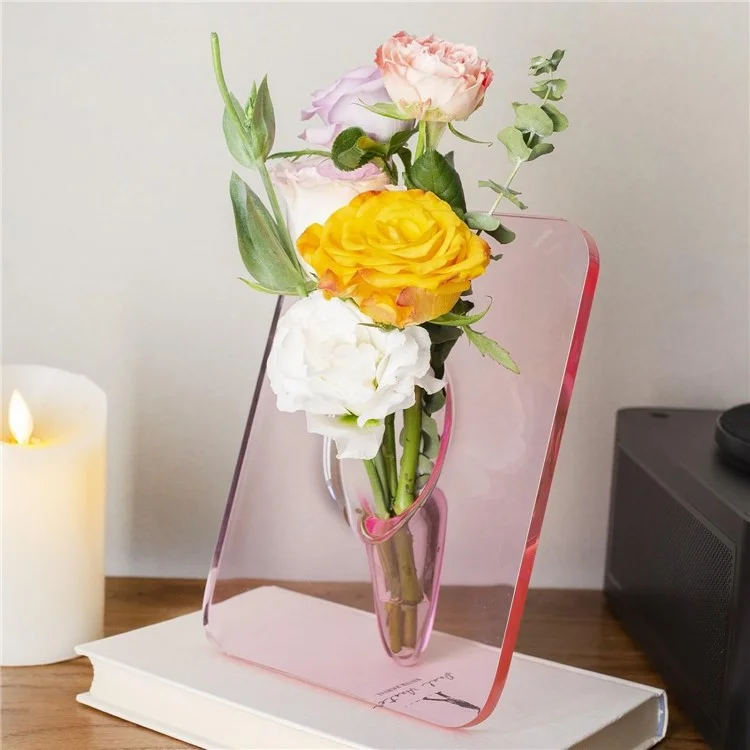 Cadre Photo Créatif Vase Acrylique Transparent Hydrophile Décoratif - Rose