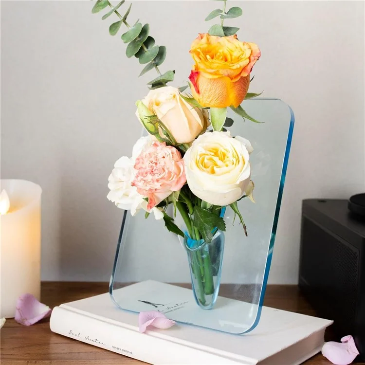 Creative Art Photo Frame Vase Clear Acrylic Hydroponic Flower Arranger Ornament Decorative Frame - Blue