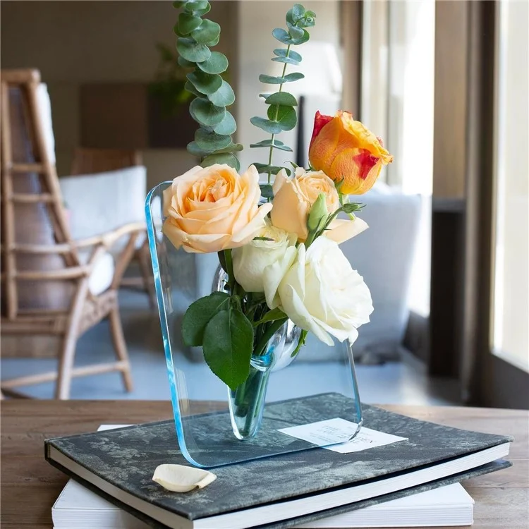 Creative Art Photo Frame Vase Clear Acrylic Hydroponic Flower Arranger Ornament Decorative Frame - Blue
