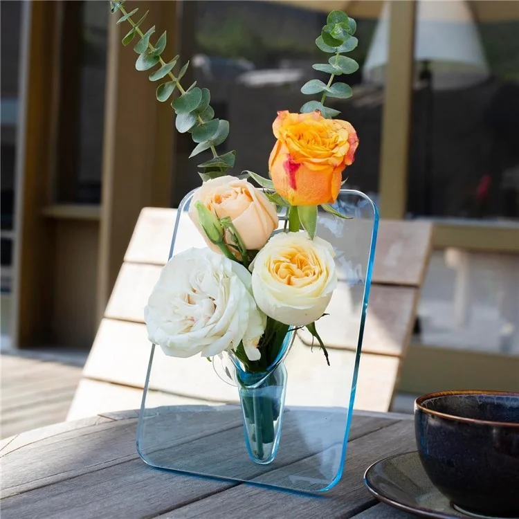 Creative Art Photo Frame Vase Clear Acrylic Hydroponic Flower Arranger Ornament Decorative Frame - Blue
